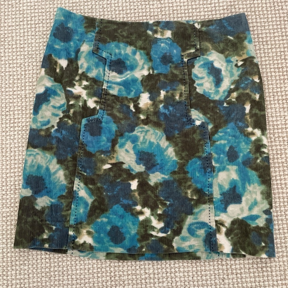 Anthropologie Watercolour Floral Print Corduroy Mini Skirt | M